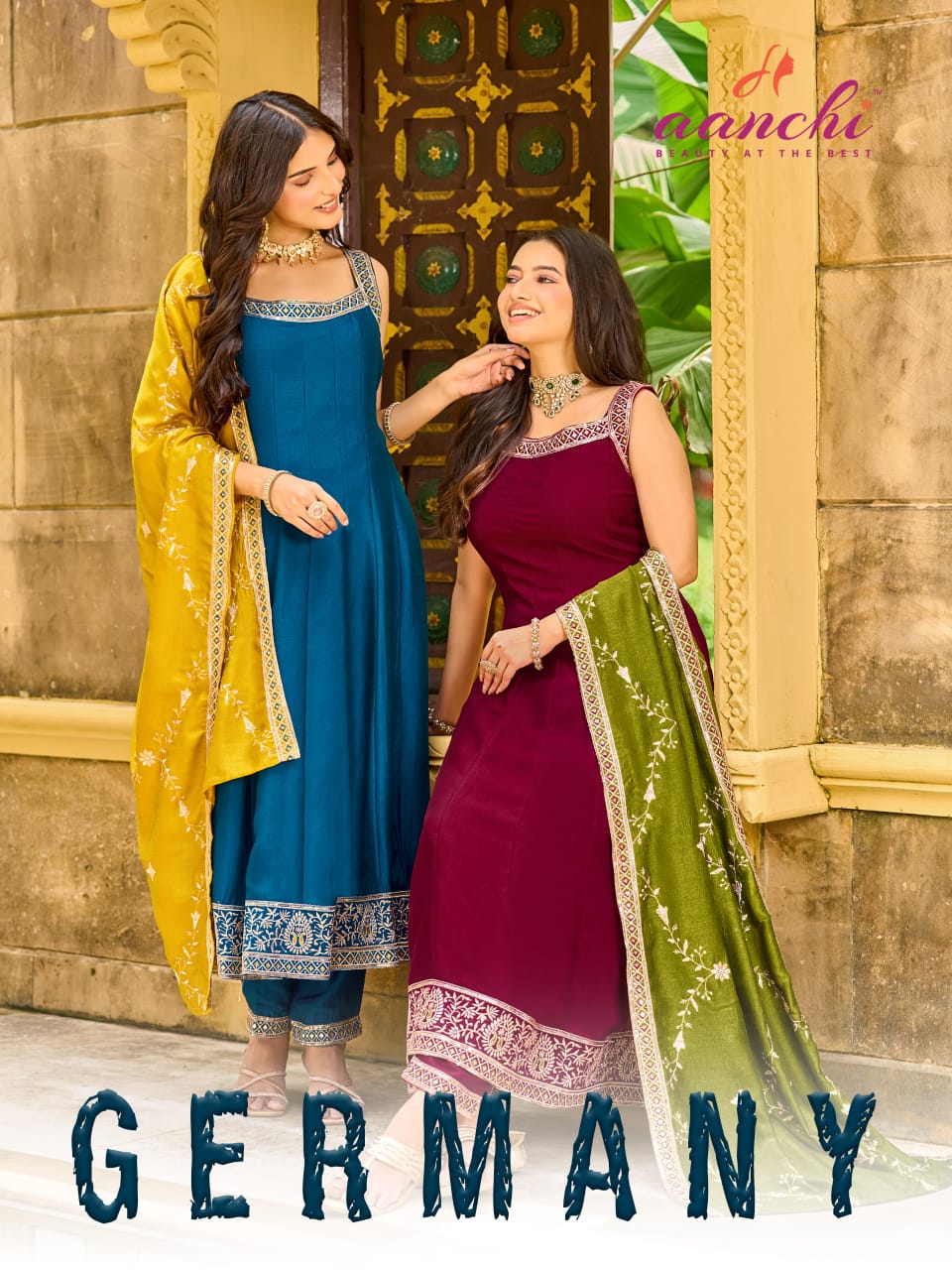 New Germany Aanchi Vichitra Silk Readymade Anarkali Suits Exporter Ahmedabad