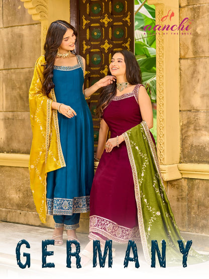 New Germany Aanchi Vichitra Silk Readymade Anarkali Suits Exporter Ahmedabad