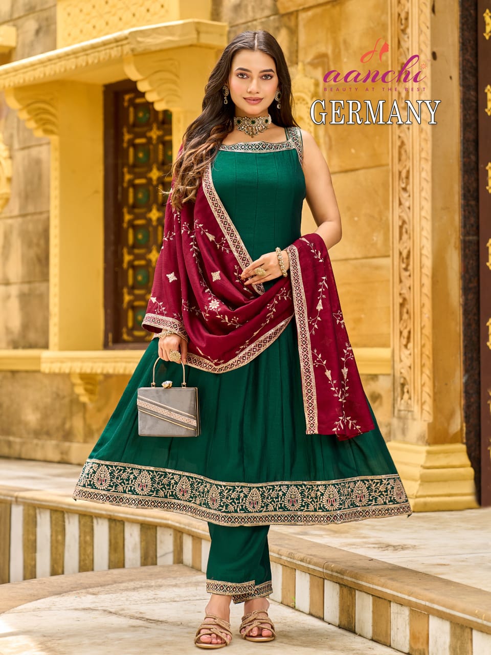New Germany Aanchi Vichitra Silk Readymade Anarkali Suits Exporter Ahmedabad