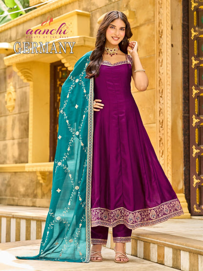 New Germany Aanchi Vichitra Silk Readymade Anarkali Suits Exporter Ahmedabad