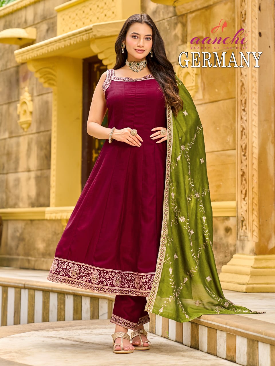 New Germany Aanchi Vichitra Silk Readymade Anarkali Suits Exporter Ahmedabad