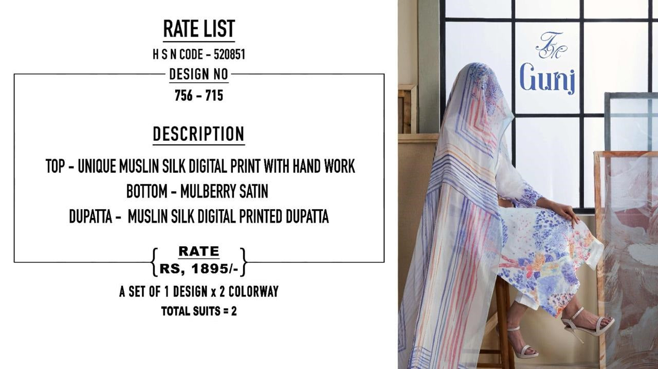 New Gunj Tm Muslin Pant Style Suits Exporter