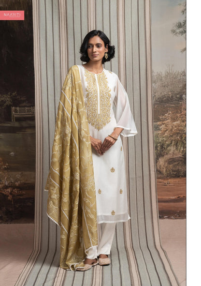 New Haneeya Naariti Mul Chanderi Pant Style Suits Supplier Gujarat