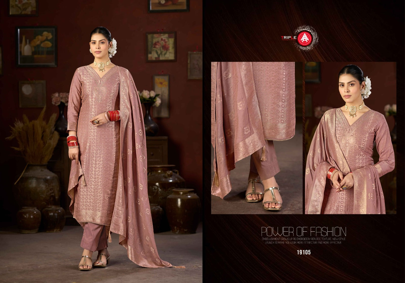New Hanshika Vol 5 Triple Aaa Muslin Jacquard Pant Style Suits Supplier Ahmedabad