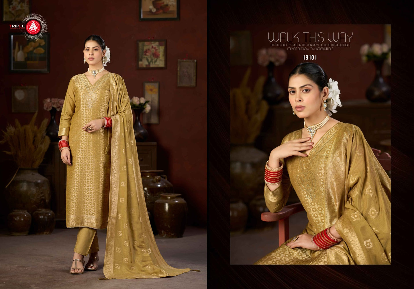 New Hanshika Vol 5 Triple Aaa Muslin Jacquard Pant Style Suits Supplier Ahmedabad
