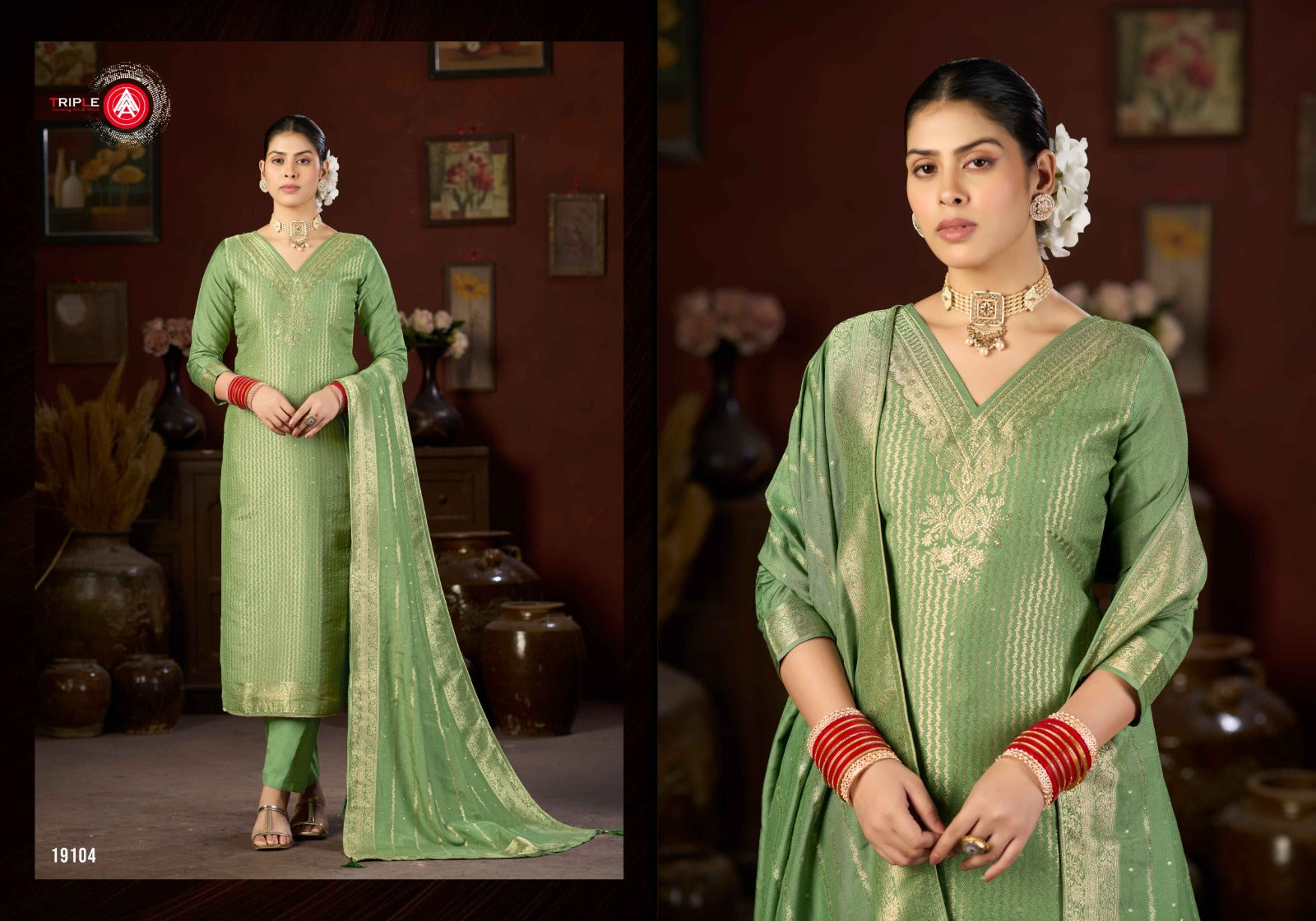 New Hanshika Vol 5 Triple Aaa Muslin Jacquard Pant Style Suits Supplier Ahmedabad