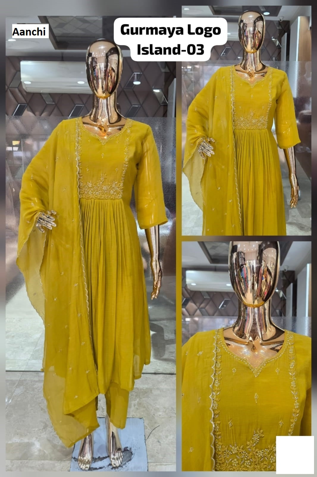 New Island Aanchi Mul Chanderi Readymade Anarkali Suits Exporter Gujarat