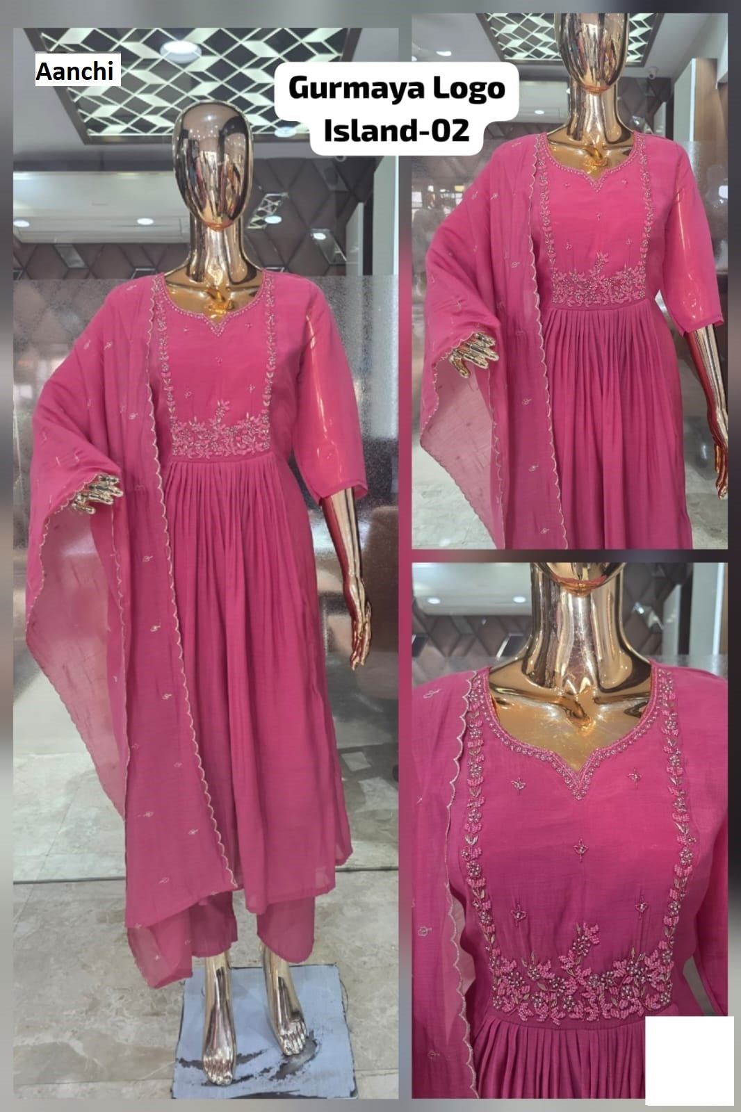New Island Aanchi Mul Chanderi Readymade Anarkali Suits Exporter Gujarat