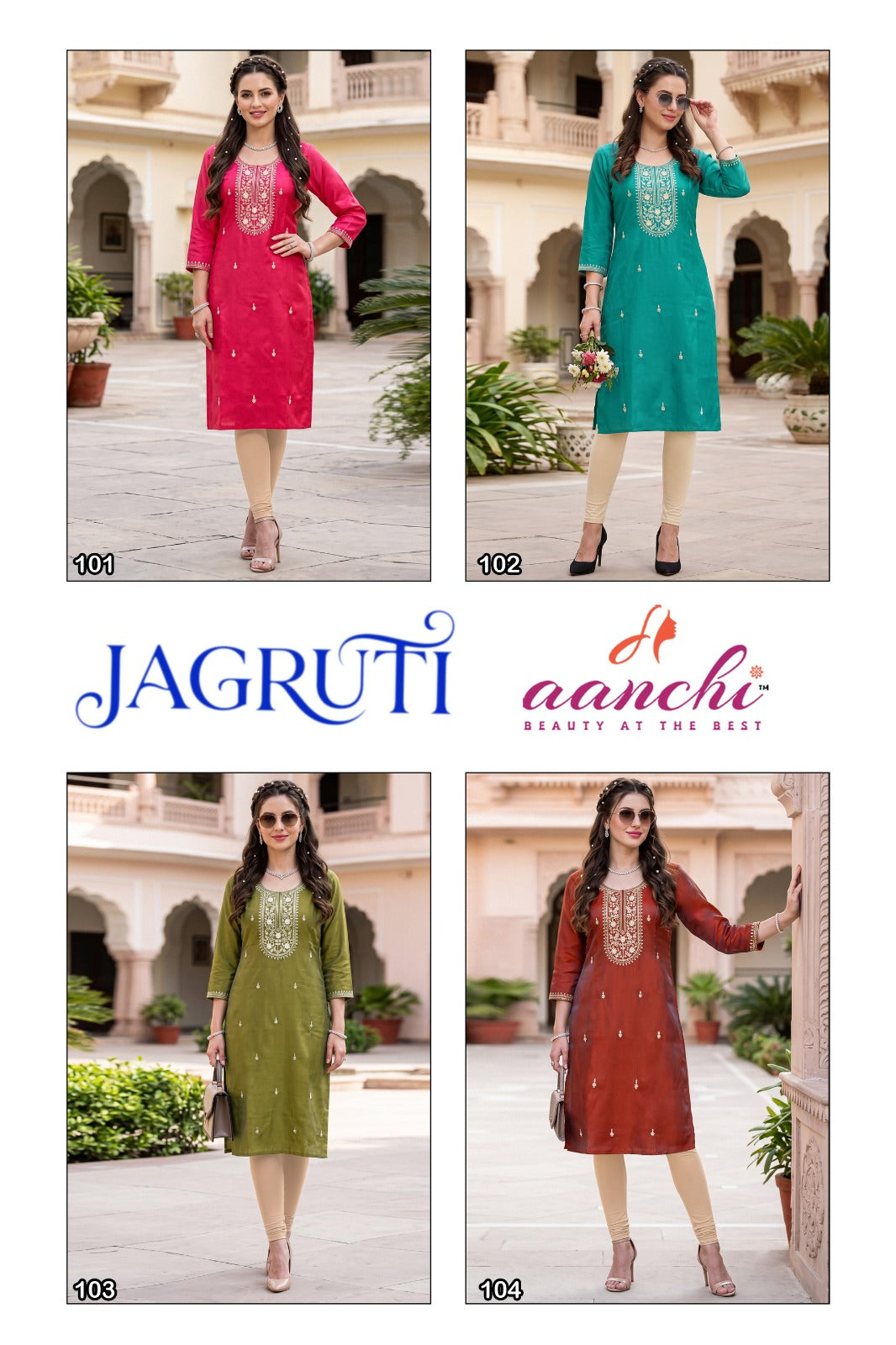 New Jagruti Aanchi Glass Silk Straight Cut Kurtis Exporter India