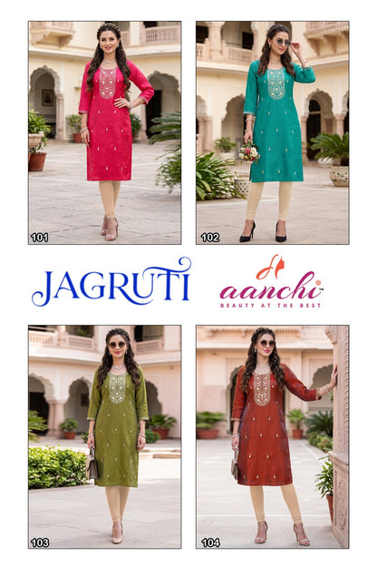 New Jagruti Aanchi Glass Silk Straight Cut Kurtis Exporter India