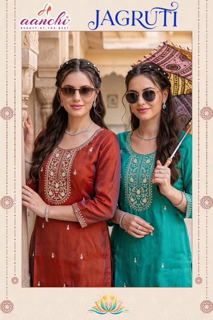 New Jagruti Aanchi Glass Silk Straight Cut Kurtis Exporter India