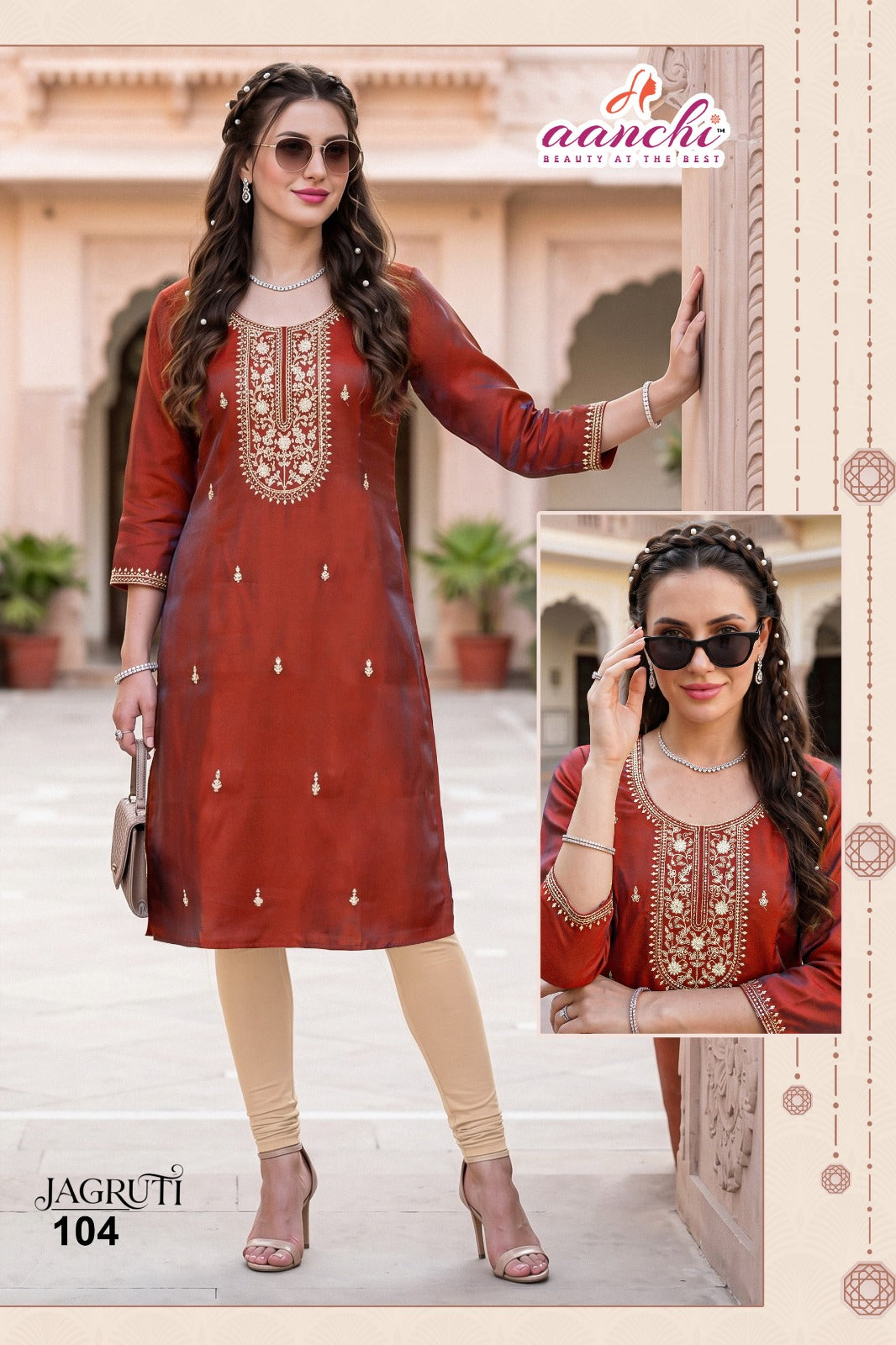 New Jagruti Aanchi Glass Silk Straight Cut Kurtis Exporter India