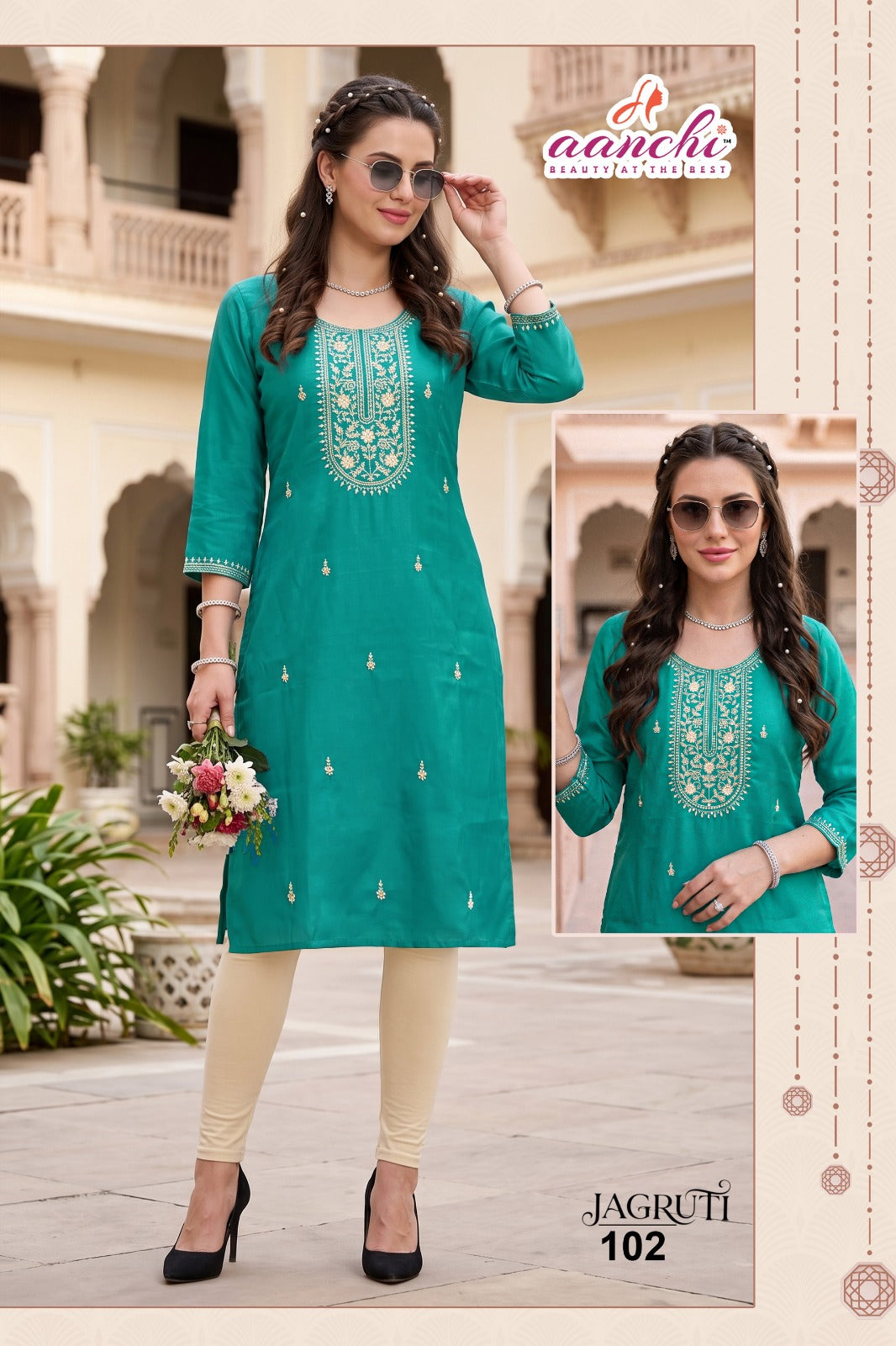 New Jagruti Aanchi Glass Silk Straight Cut Kurtis Exporter India