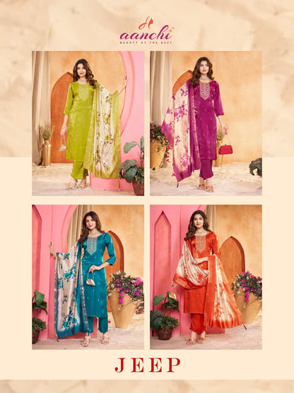 New Jeep Aanchi Roman Readymade Pant Style Suits Wholesale Rate