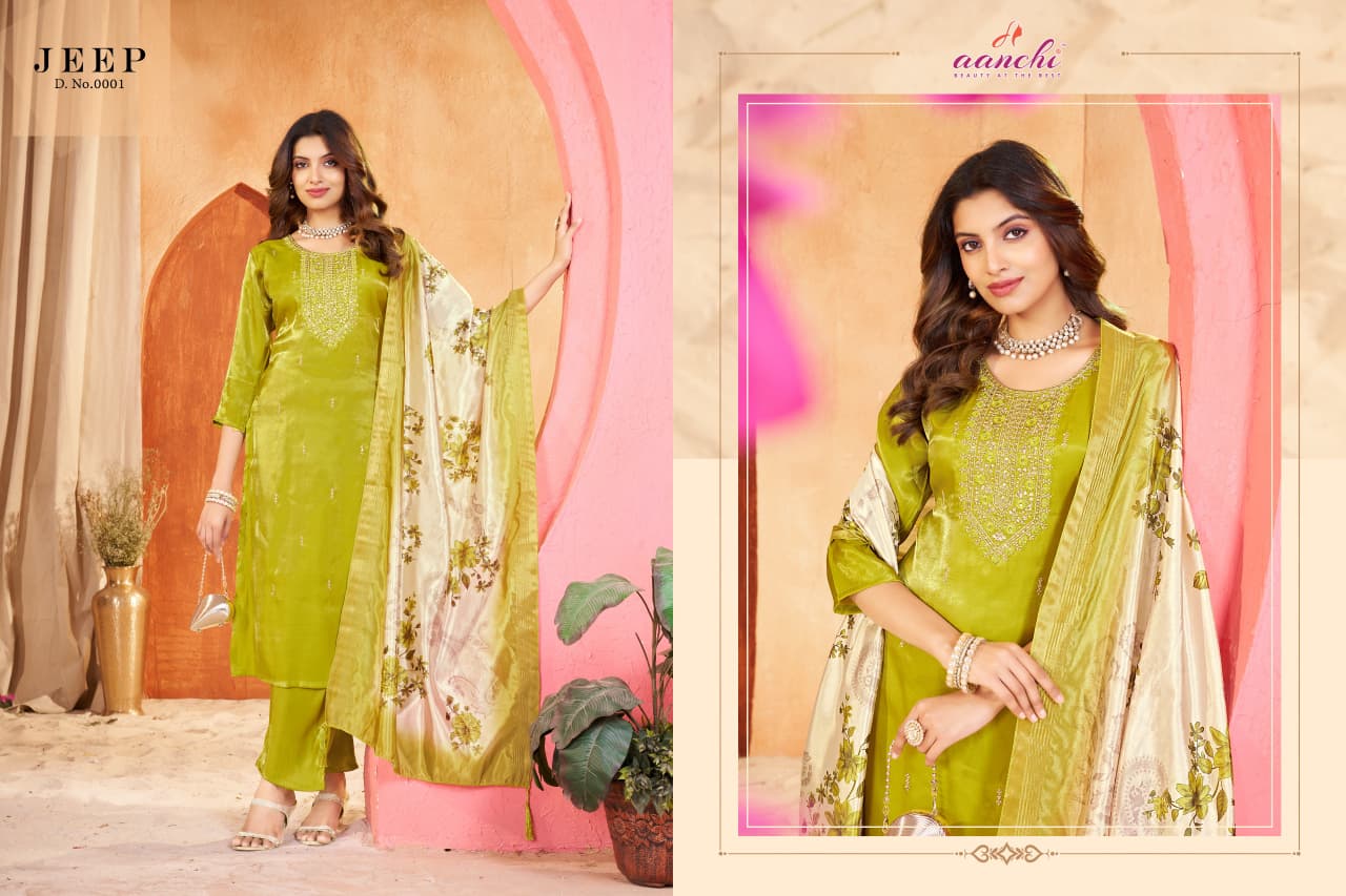 New Jeep Aanchi Roman Readymade Pant Style Suits Wholesale Rate