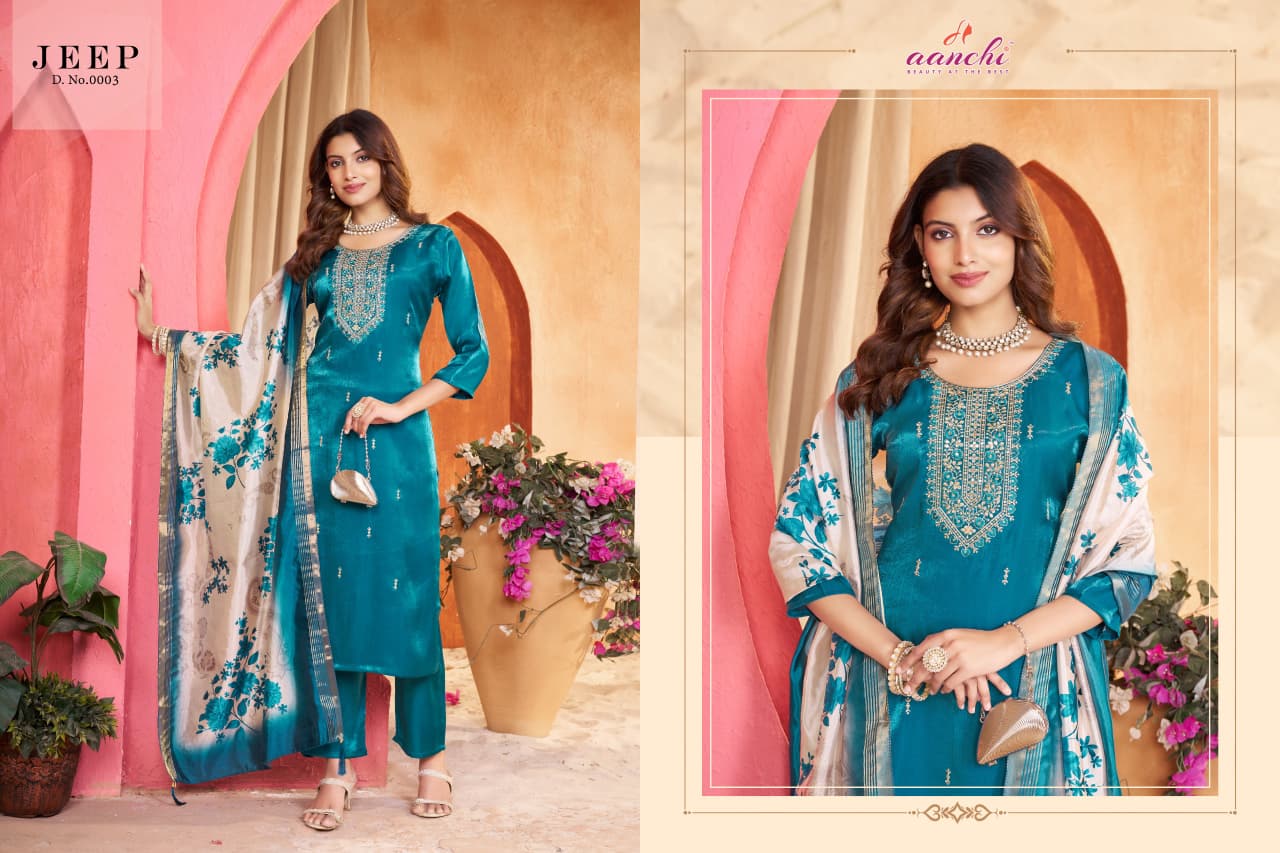 New Jeep Aanchi Roman Readymade Pant Style Suits Wholesale Rate