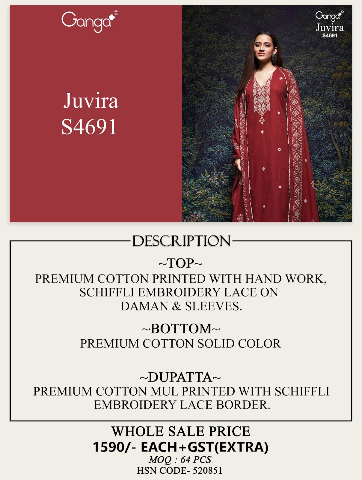 New Juvira 4691 Ganga Cotton Pant Style Suits Supplier Gujarat