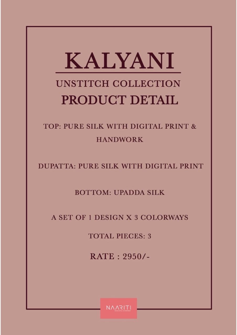 New Kalyani Naariti Pure Silk Pant Style Suits Wholesaler India