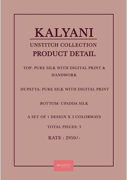 New Kalyani Naariti Pure Silk Pant Style Suits Wholesaler India
