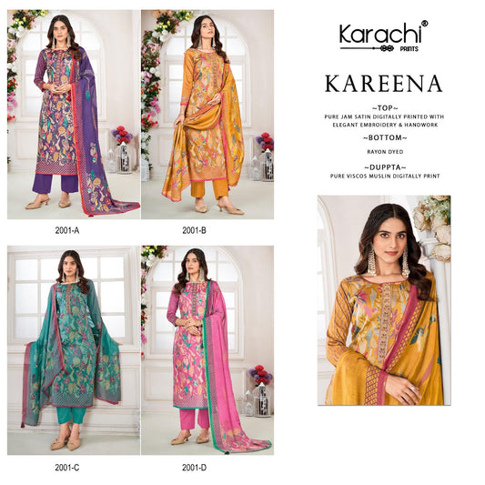 New Kareena Karachi Prints Pure Jaam Pant Style Suits Wholesale Price