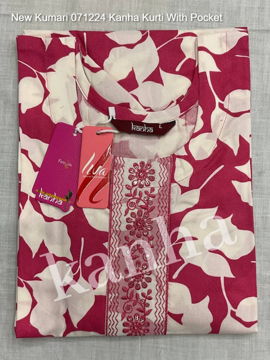 New Kumari 071224 Kanha Heavy Reyon Kurti With Pocket Manufacturer Gujarat