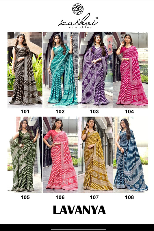 New Lavanya Kashvi Creation Dull Moss Sarees Wholesale Rate