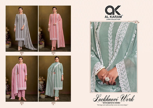 New Luckhnowi Work Al Karam Cotton Karachi Salwar Suits Supplier Ahmedabad