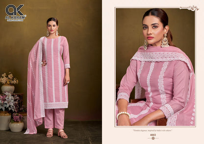 New Luckhnowi Work Al Karam Cotton Karachi Salwar Suits Supplier Ahmedabad