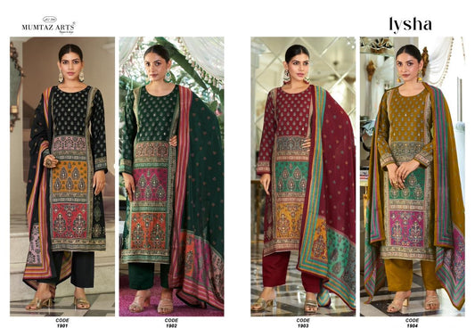 New Lysha Mumtaz Arts Viscose Muslin Karachi Salwar Suits Wholesale Rate