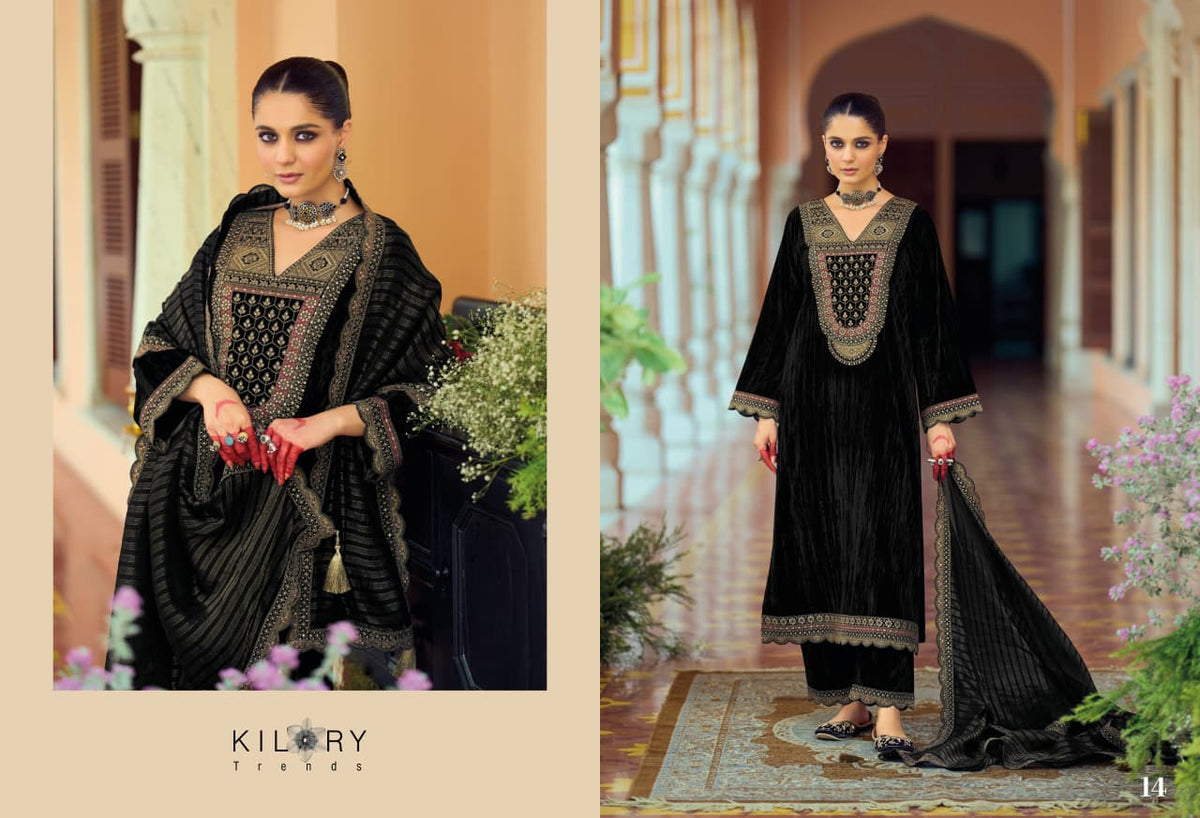 New Mahnoor Kilory Crush Velvet Suits Wholesaler Gujarat