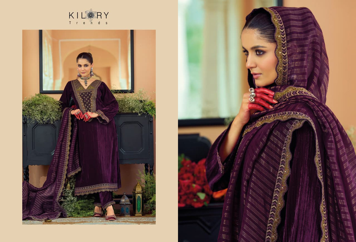 New Mahnoor Kilory Crush Velvet Suits Wholesaler Gujarat