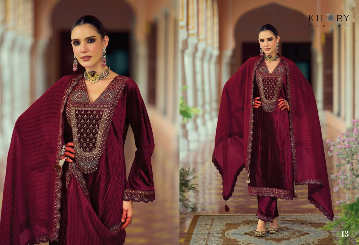 New Mahnoor Kilory Crush Velvet Suits Wholesaler Gujarat