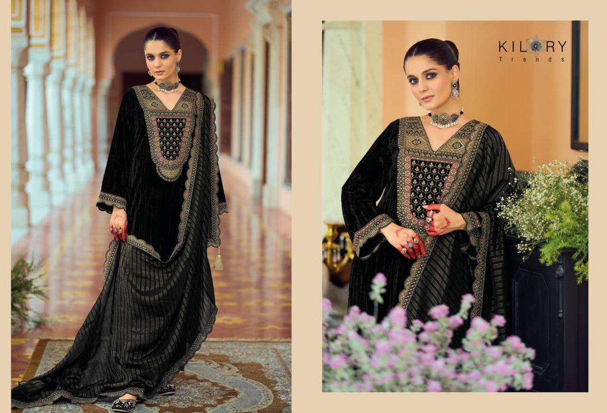 New Mahnoor Kilory Crush Velvet Suits Wholesaler Gujarat
