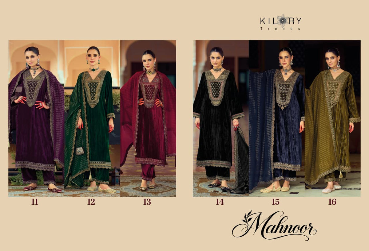 New Mahnoor Kilory Crush Velvet Suits Wholesaler Gujarat