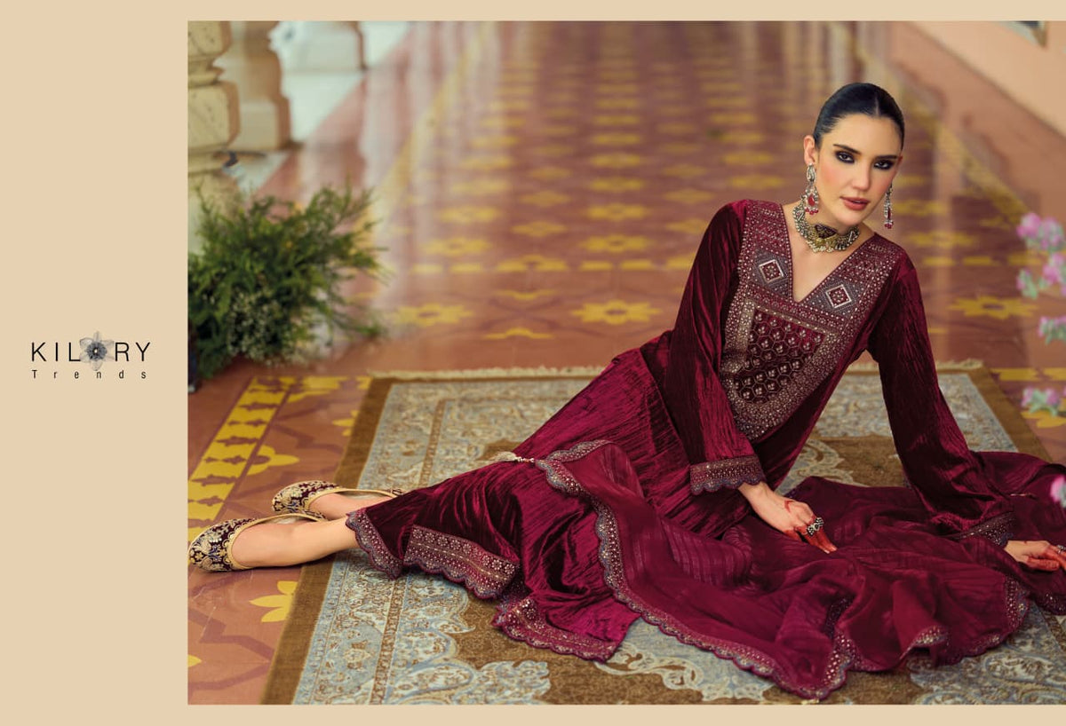 New Mahnoor Kilory Crush Velvet Suits Wholesaler Gujarat