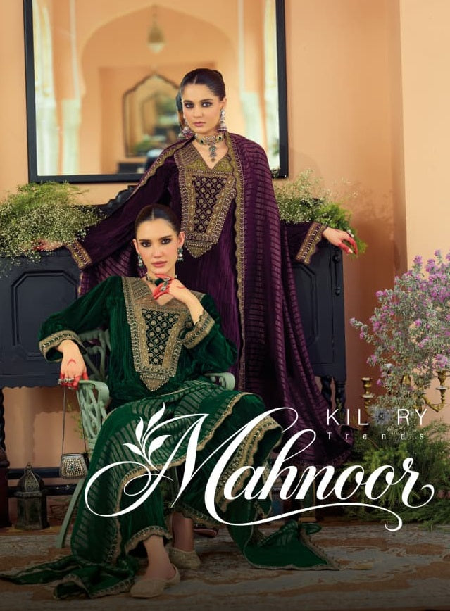 New Mahnoor Kilory Crush Velvet Suits Wholesaler Gujarat