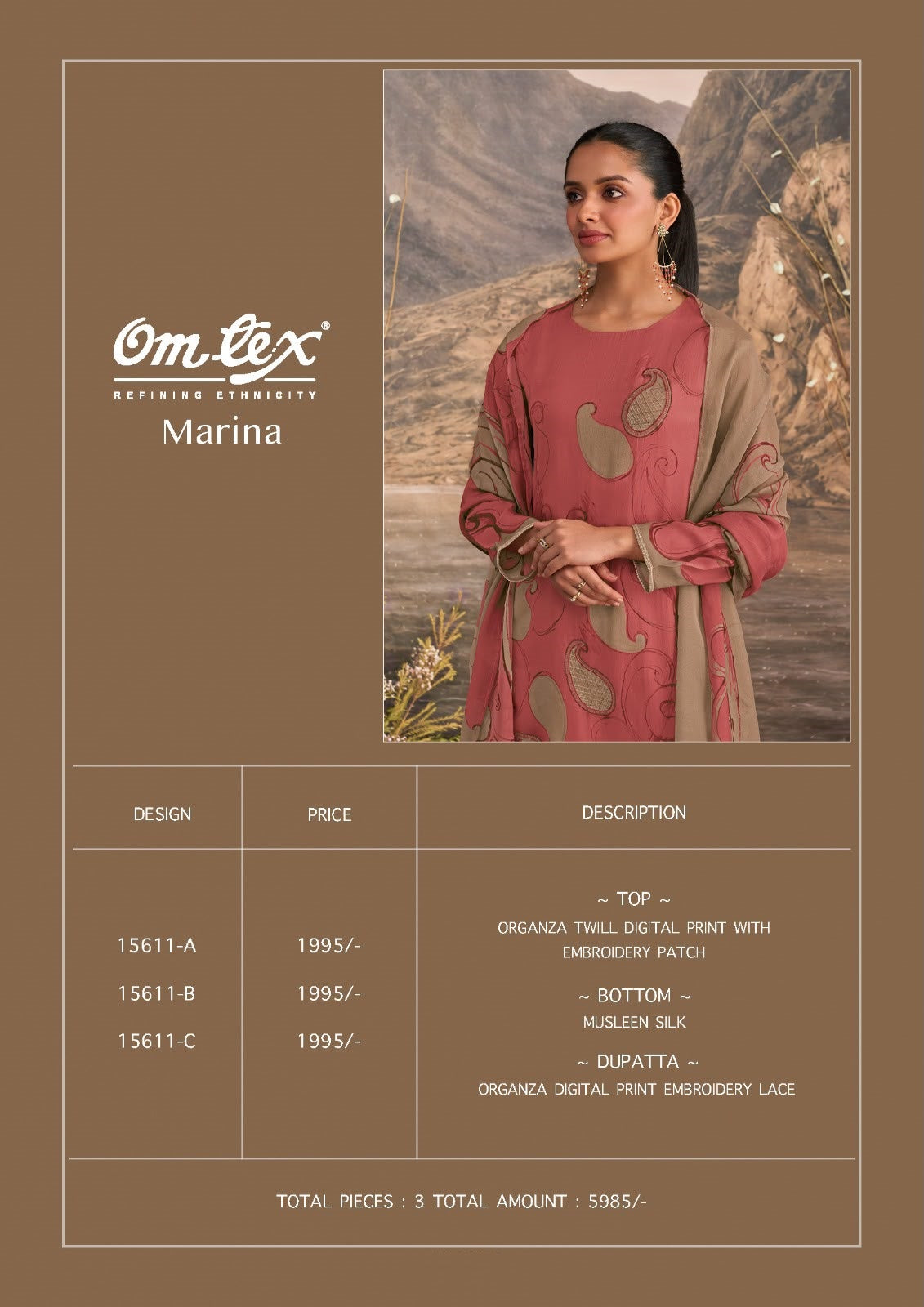 New Marina Omtex Organza Pant Style Suits Wholesaler India