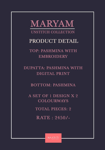 New Maryam Naariti Pashmina Suits Exporter