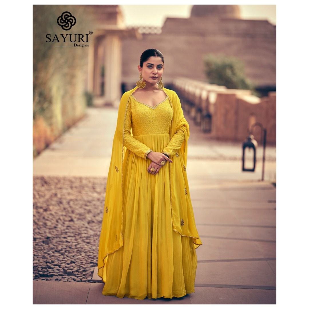 New Maskara Sayuri Chinnon Silk Gown Dupatta Set Wholesale Price