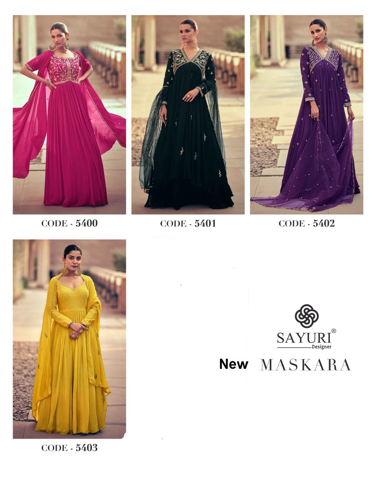 New Maskara Sayuri Chinnon Silk Gown Dupatta Set Wholesale Price