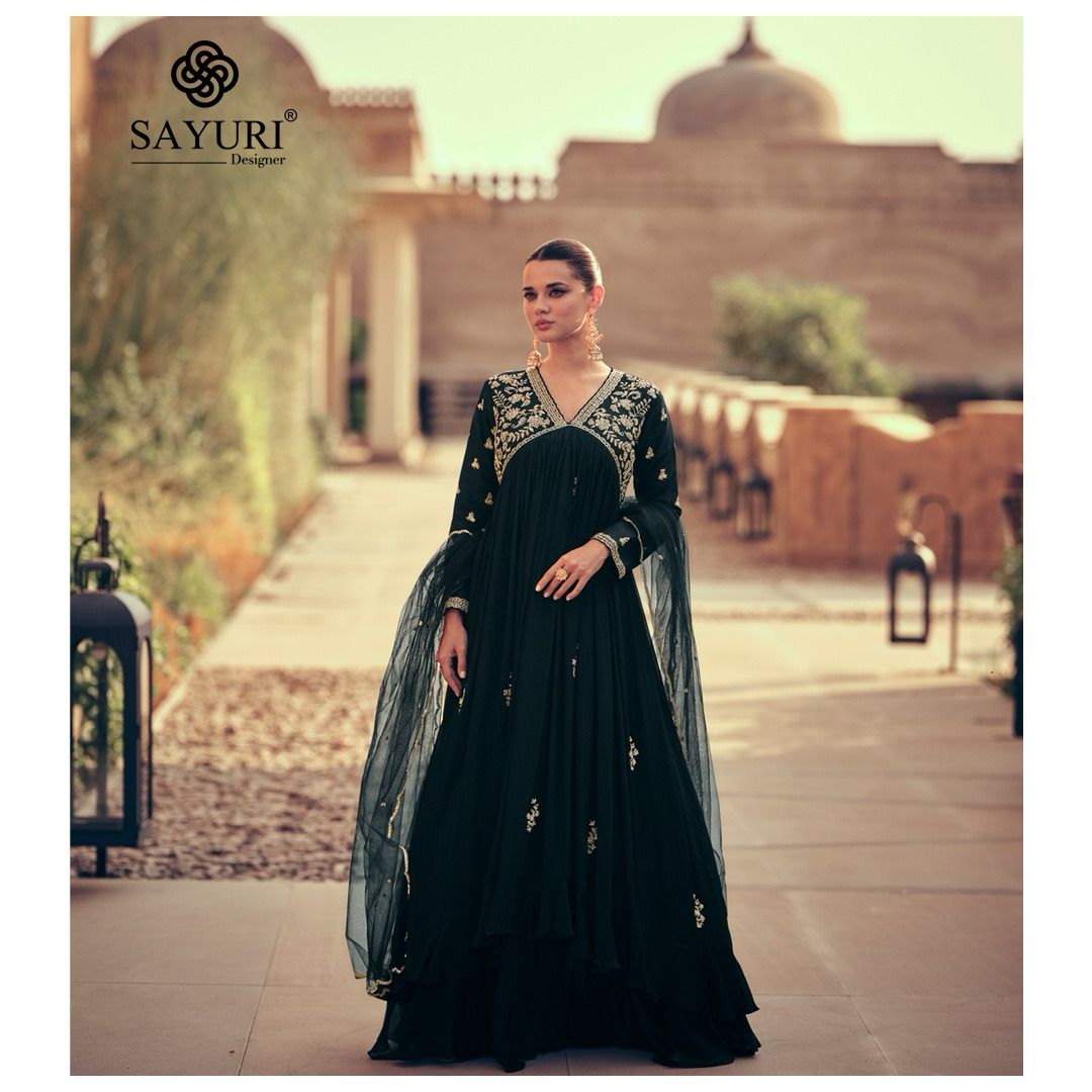 New Maskara Sayuri Chinnon Silk Gown Dupatta Set Wholesale Price