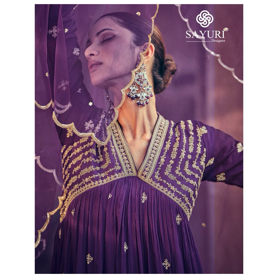 New Maskara Sayuri Chinnon Silk Gown Dupatta Set Wholesale Price