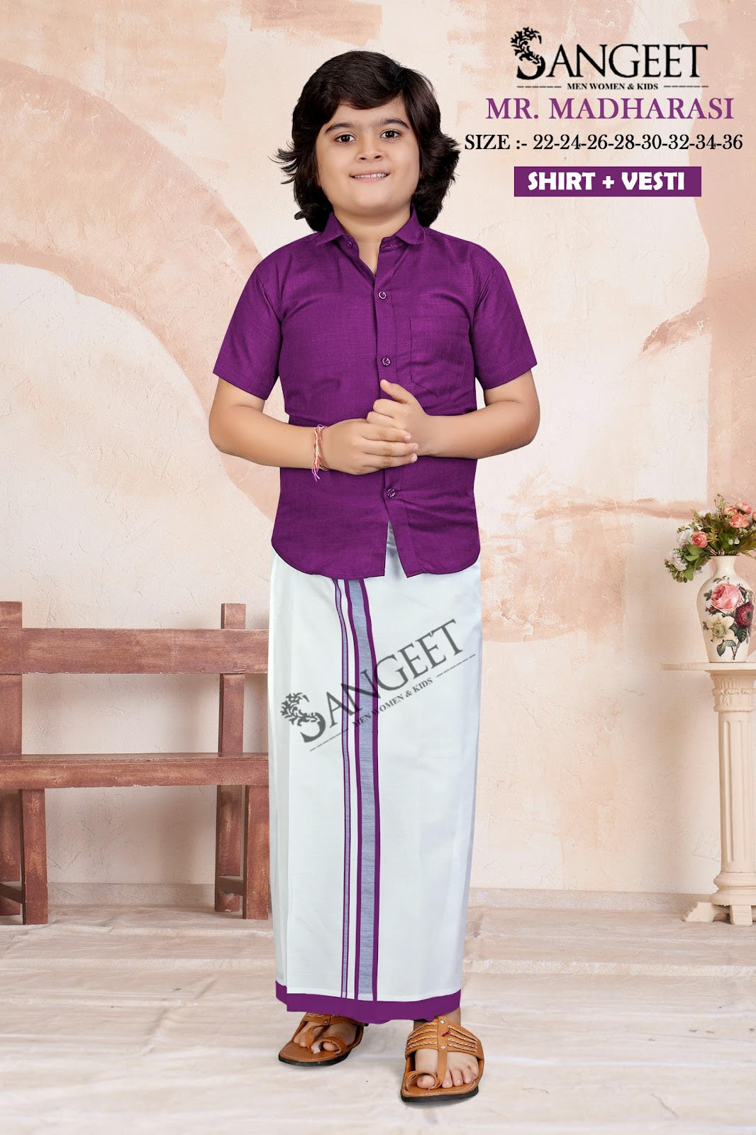 New Mr Madharasi With Dhoti Sangeet Slub Cotton Boys Shirt