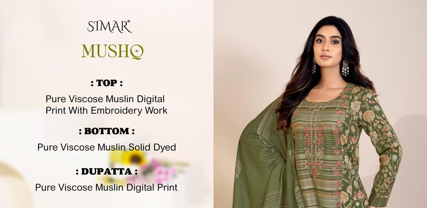 New Mushq Simar Viscose Muslin Pant Style Suits Exporter India