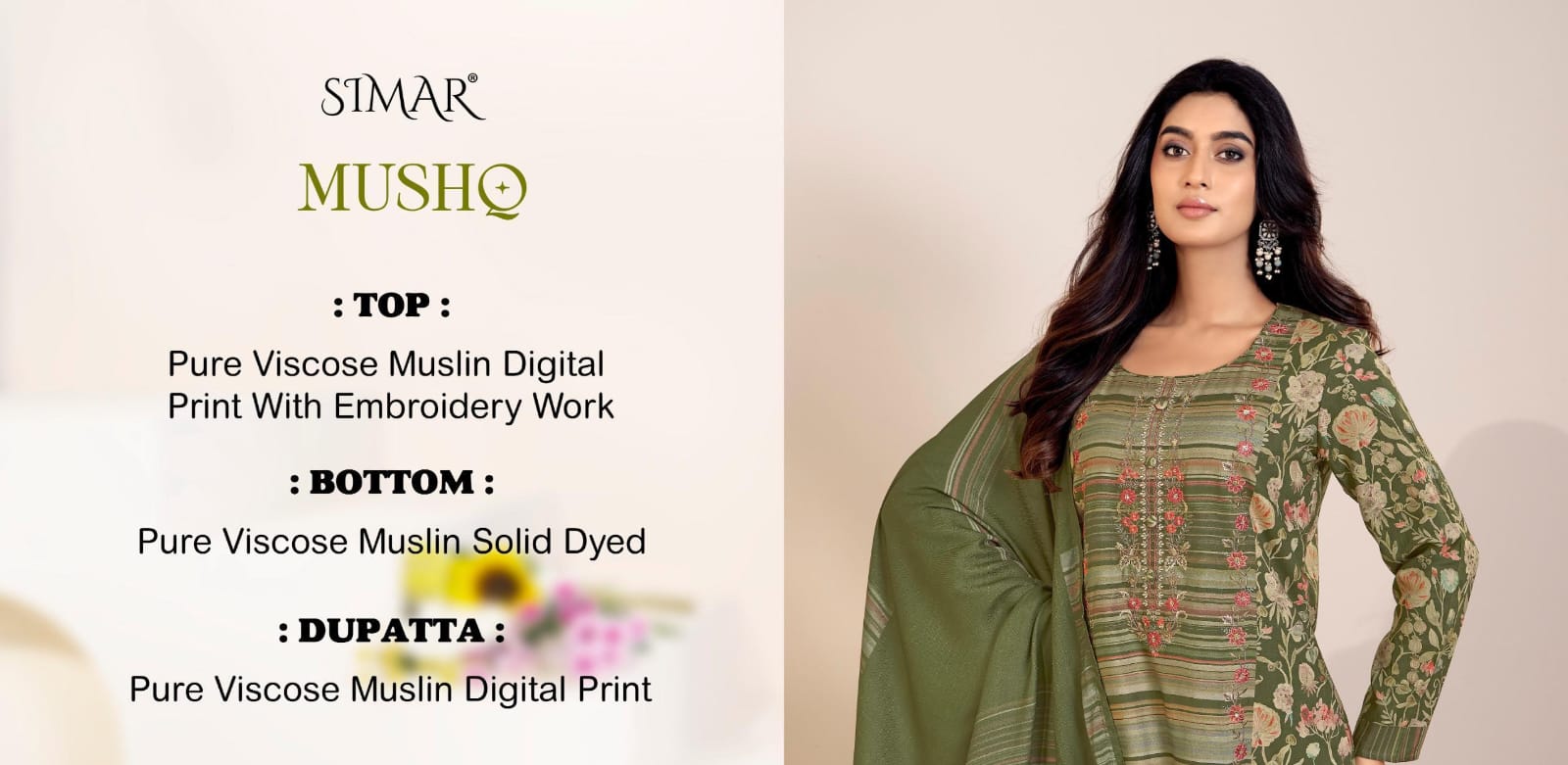 New Mushq Simar Viscose Muslin Pant Style Suits Exporter India