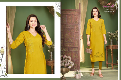 New Muskan Aanchi Vatican Long Straight Kurti Exporter Gujarat