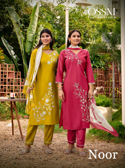 New Noor Ossm Vetican Silk Readymade Pant Style Suits Wholesale Price
