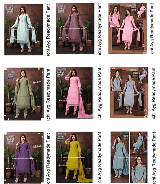 New Noori Karachi Ayg Roman Silk Readymade Pant Style Suits Wholesale Price