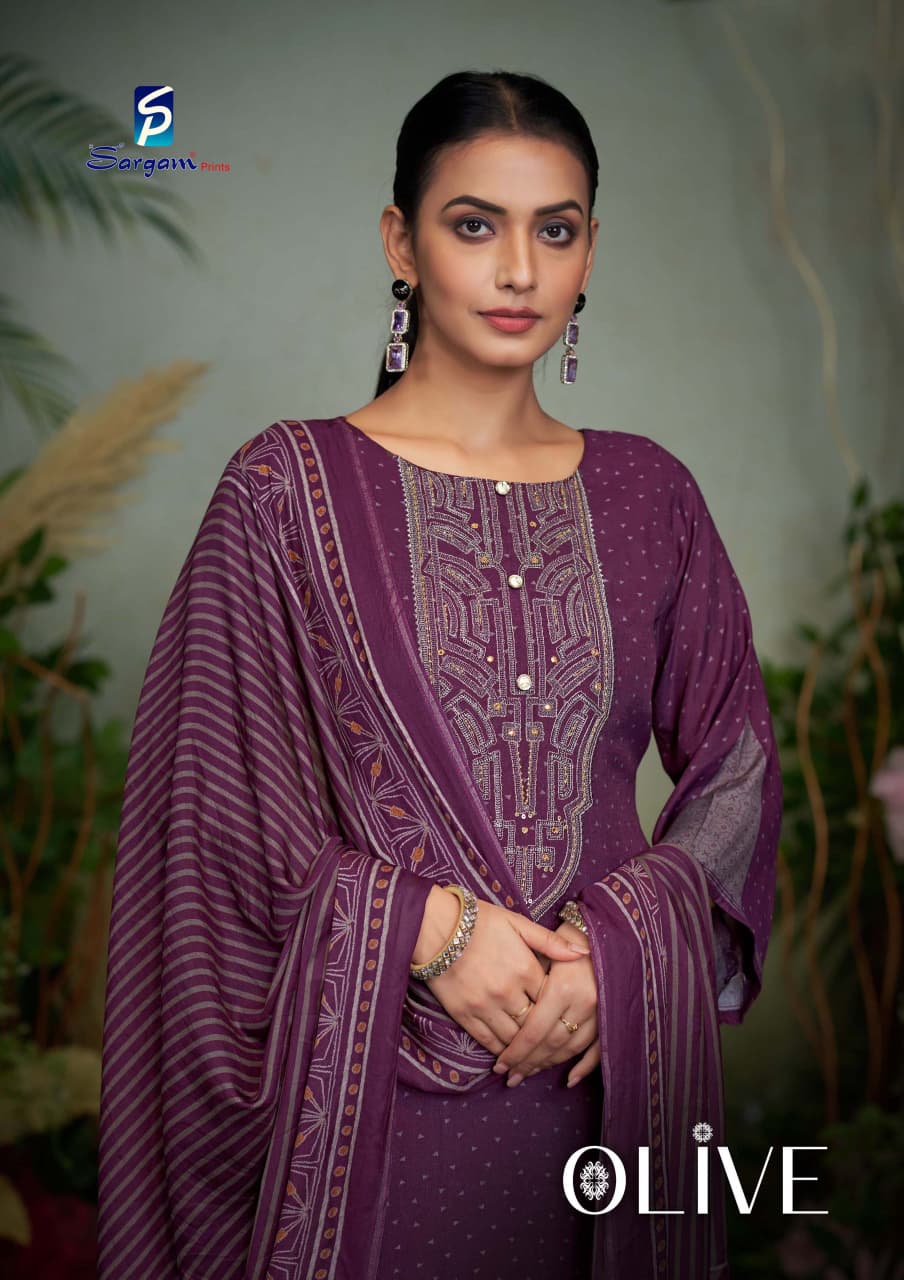 New Olive Sargam Prints Pure Bemberg Muslin Pant Style Suits Wholesaler Ahmedabad