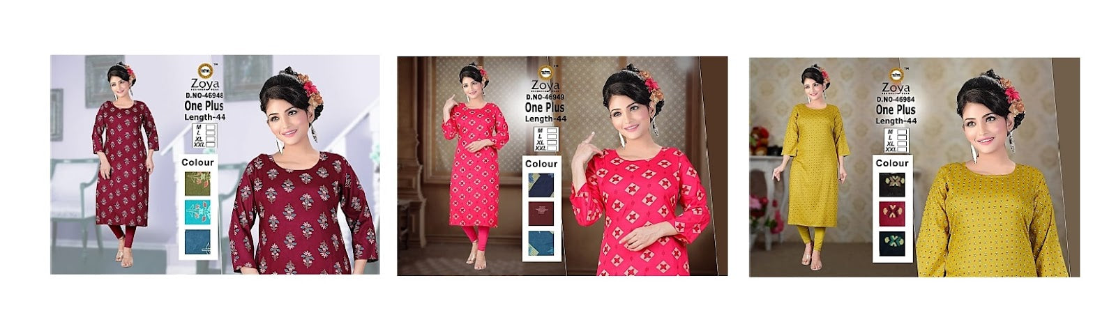 New One Plus Zoya Rayon Straight Cut Kurtis Supplier India